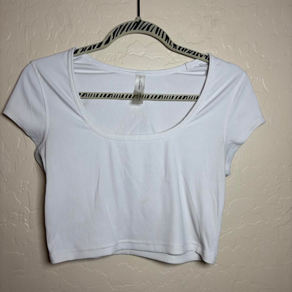 Outdoor Voices SuperForm Rib Crop Top Womens M White Scoop Neck Short Sleeve